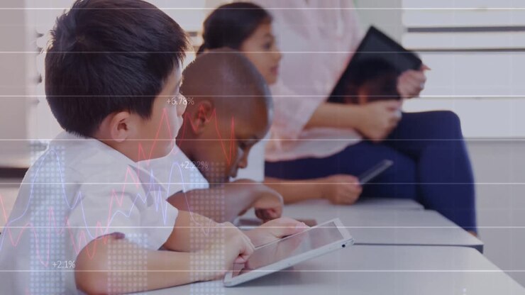 Animation of data processing over diverse schoolchildren using tablets in classroom