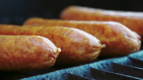 raw kielbasa cooking on a grill