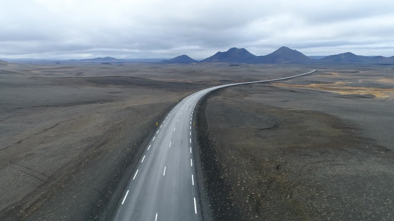 Aerial view of a desert road from iceland