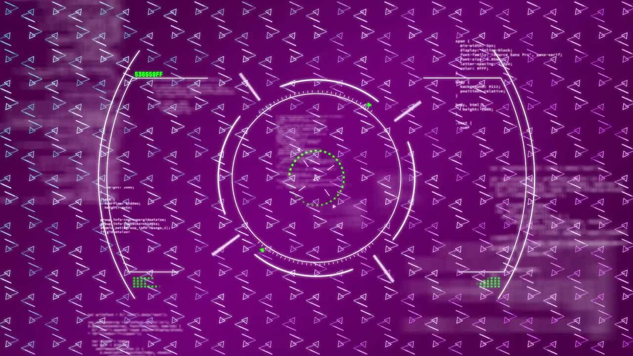 Digital animation of abstract pattern design over scope scanning against green background