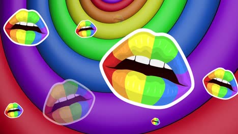 animación de labios de arco iris sobre círculos de arco iris y colores que se mueven en un bucle sin costuras.