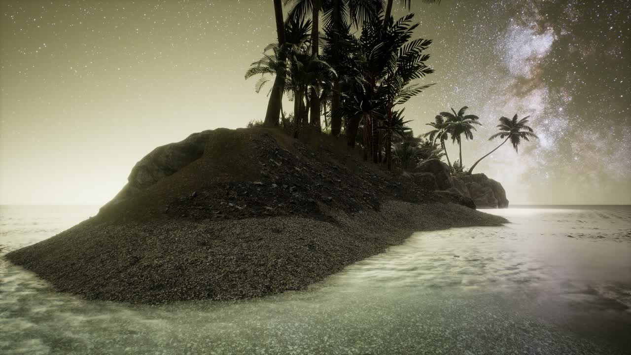 Beautiful fantasy tropical beach with Milky Way star in night skies
