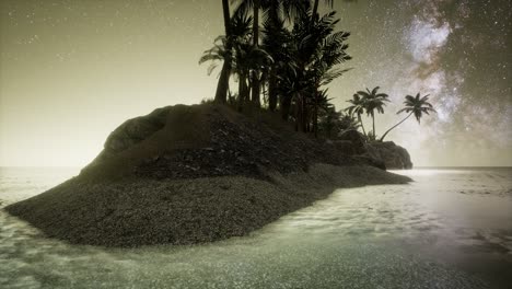 hermosa playa tropical de fantasía con estrellas de la vía láctea en el cielo nocturno