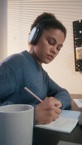 mujer joven estudiando en casa