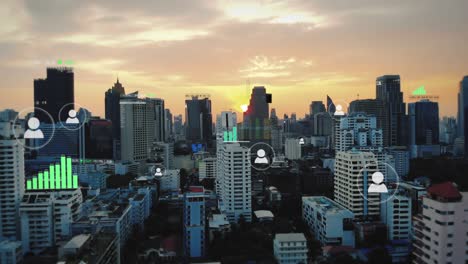 futuristic aerial smart city, vfx above skyscrapers, iot