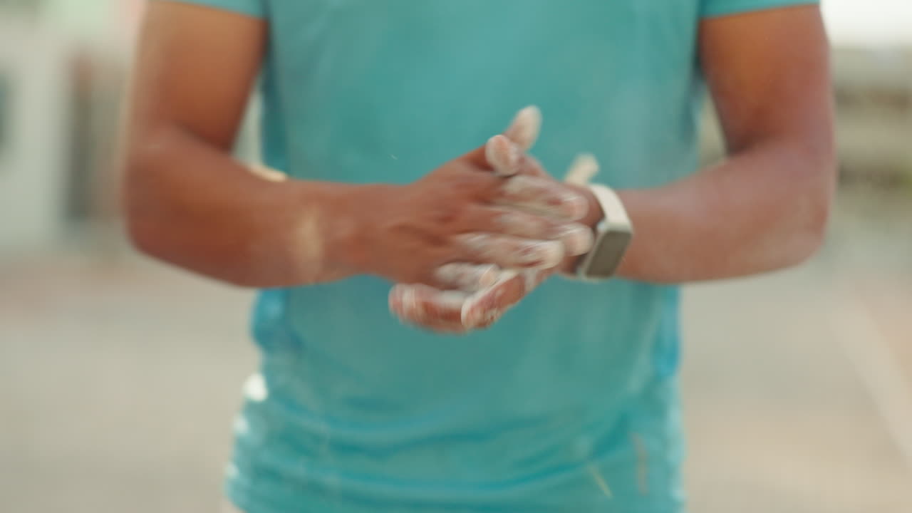 보디빌더, 손에 파우더