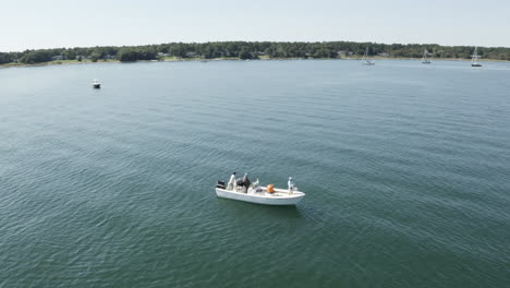 Aerial-shot-orbiting-Cape-Cod-Fishing-Boat,-Massachusetts,-USA