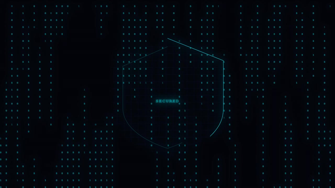 Digital Security Shield Icon with Binary Code Background