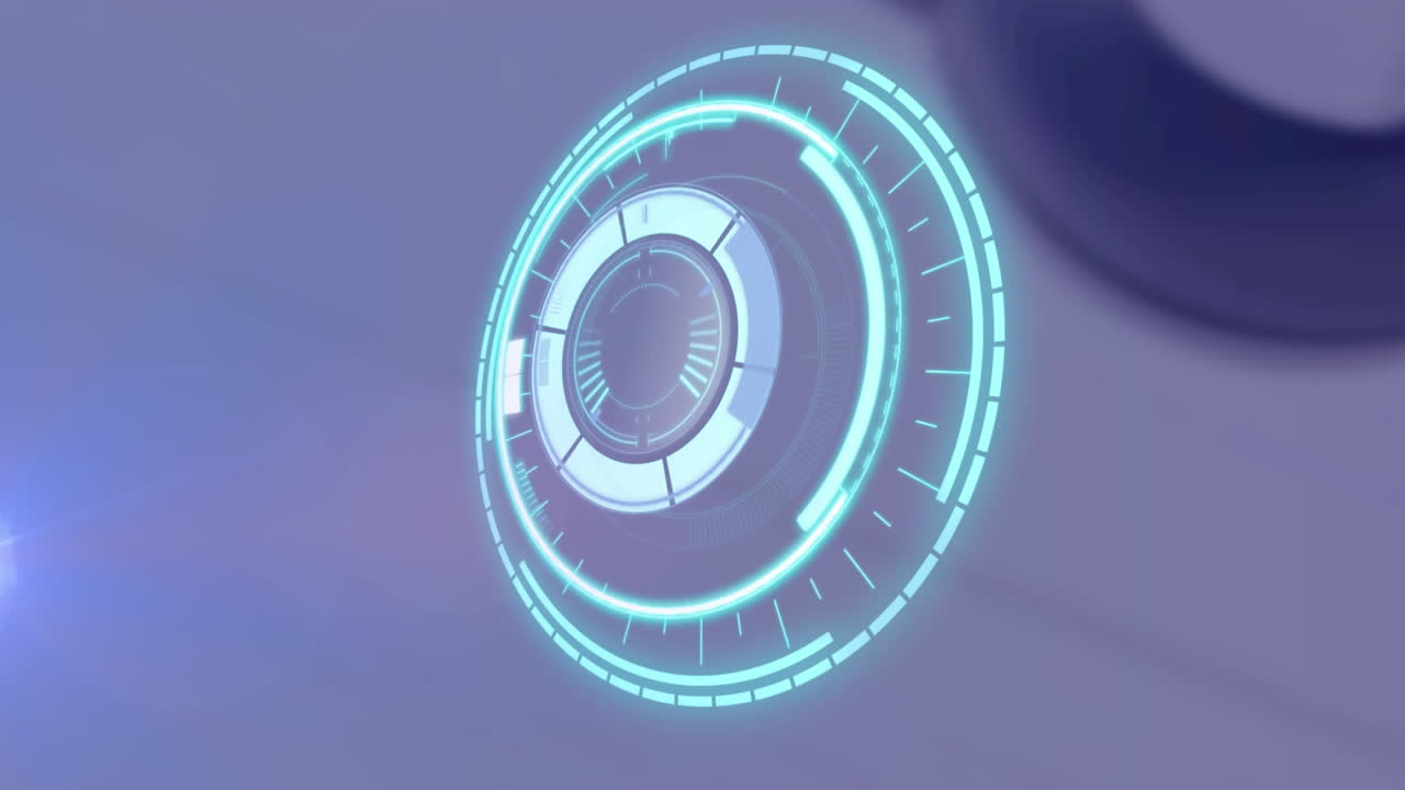Animation of moving spotlight and circular safe lock rotating over grey background