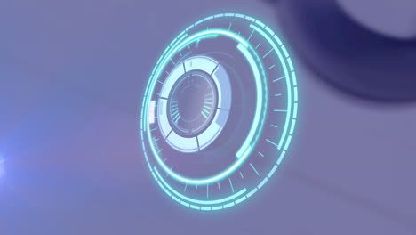 animation of moving spotlight and circular safe lock rotating over grey background