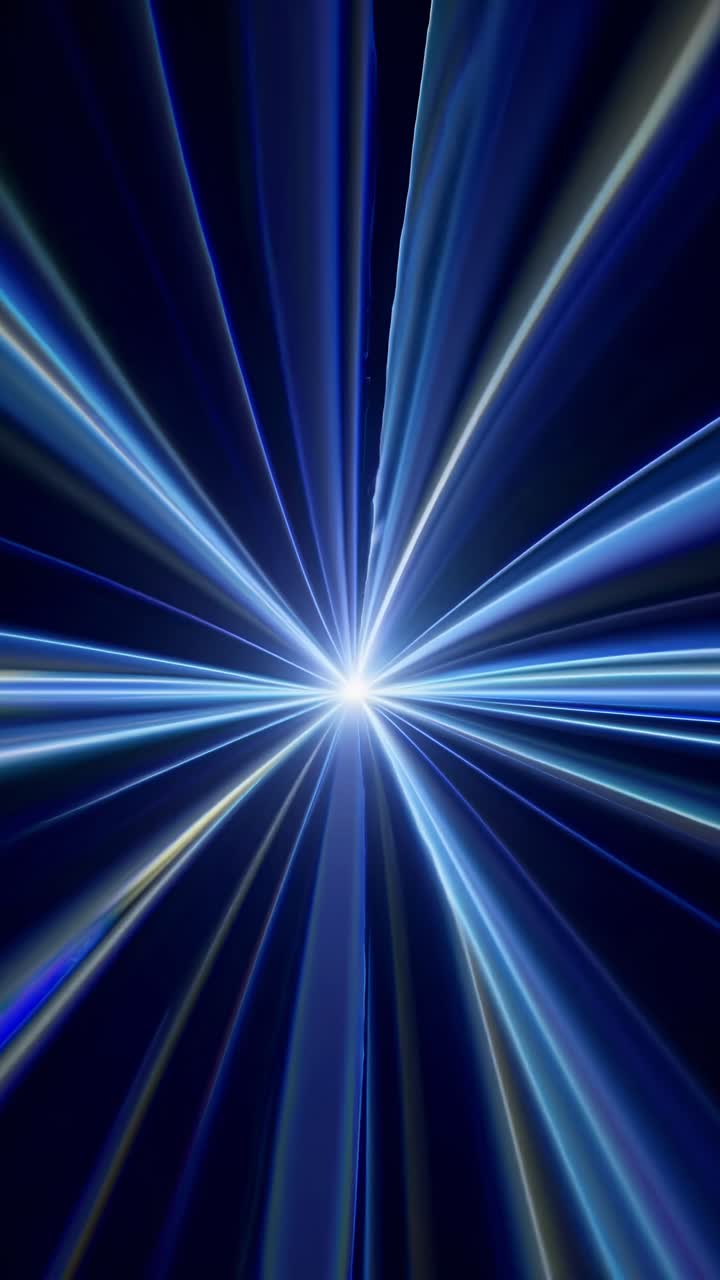 Abstract blue lines are converging towards a central bright light source, creating a sense of speed, energy, and perspective, ideal for technology, communication, or futuristic themes
