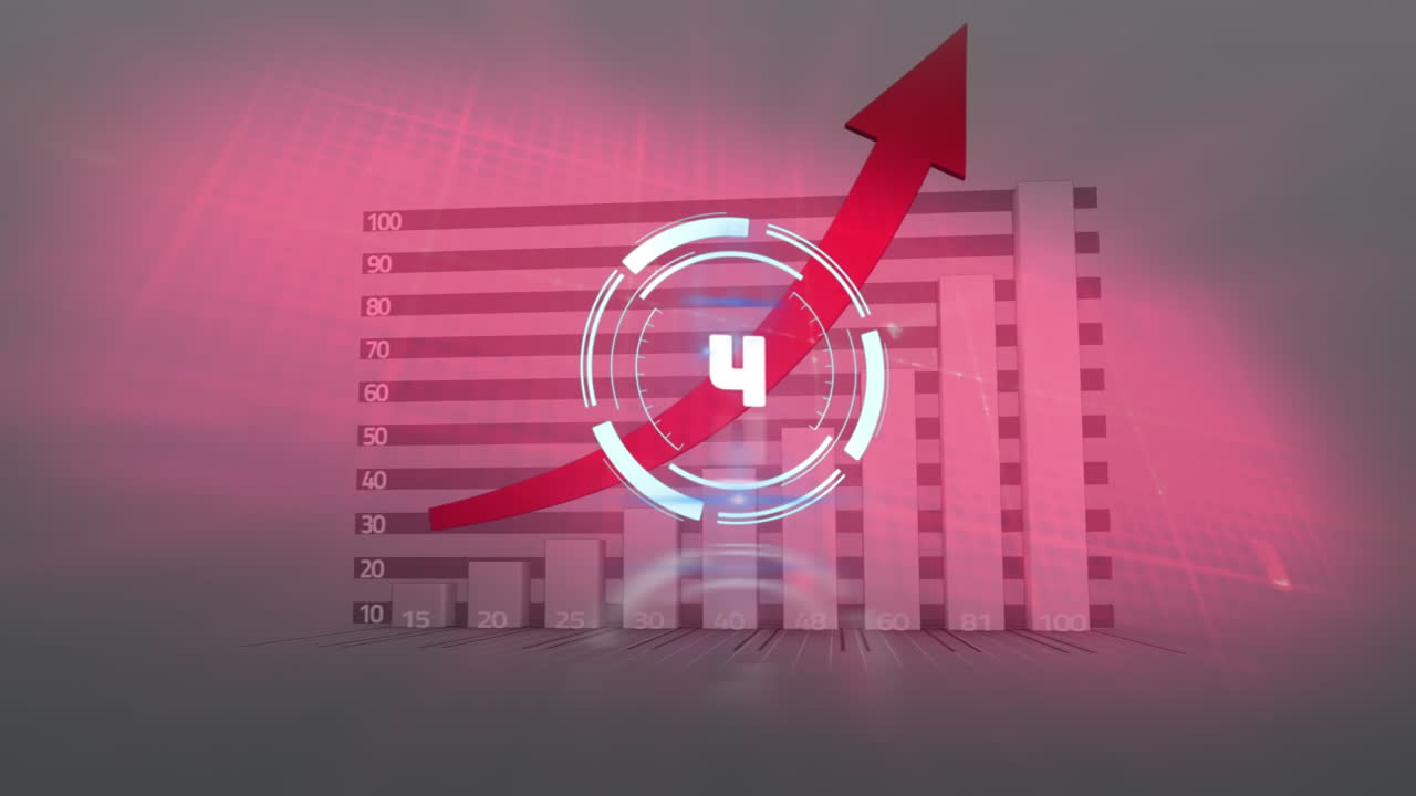 animación de la cerradura de la caja fuerte con cuenta atrás sobre el gráfico con flecha y monitor de frecuencia cardíaca, en luz rosa