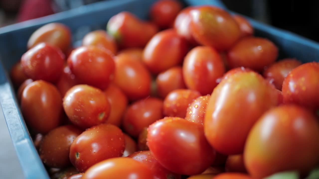 red and fresh tomato lot in cart market