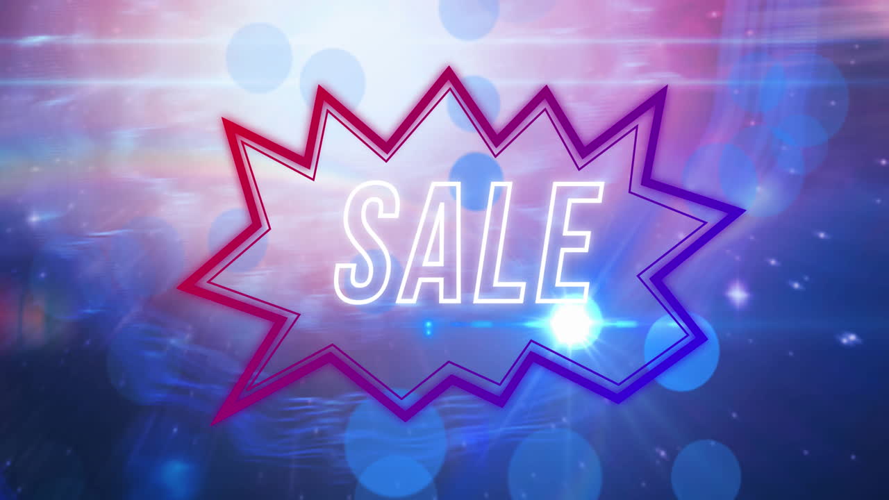 밝은 분홍색에서 보라색 배경에 분홍색에서 보라색 음성 거품 위에 판매 텍스트의 애니메이션