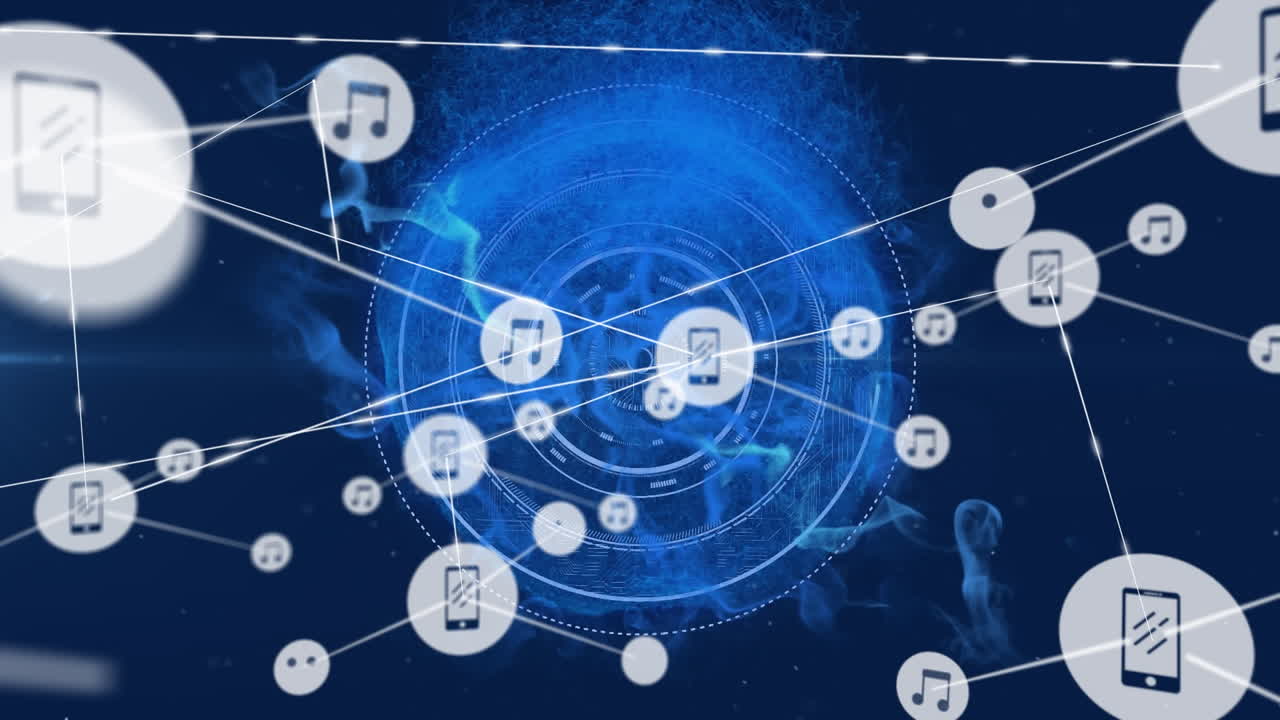 전 세계에 있는 아이콘과 연결된 네트워크의 애니메이션