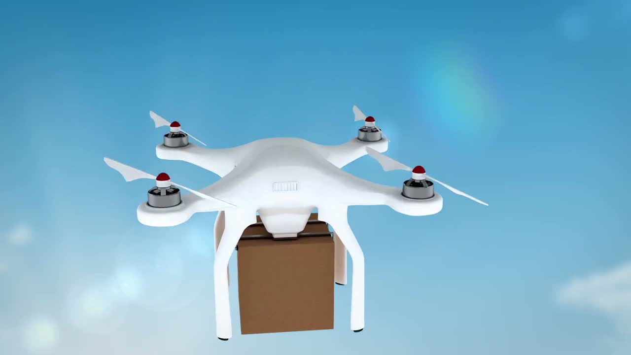 드론이 카드보드 상자를 들고 있는 디지털 이미지