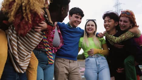 happy young diverse friends having fun hanging out together - youth people millennial generation concept