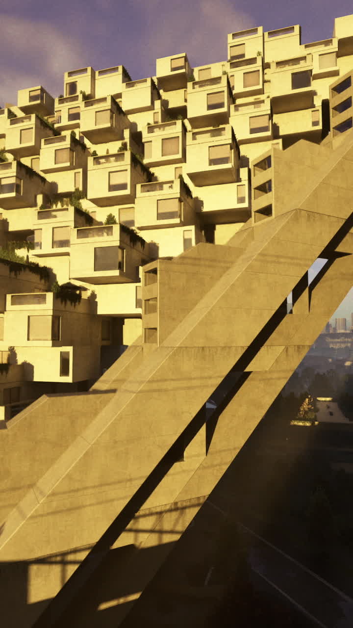 Unique stacked units in urban landscape architecture photography