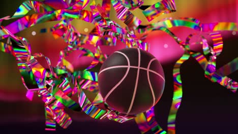 basketball with colorful ribbons