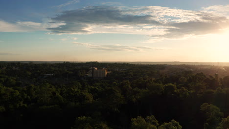 Aerial---Sunset-at-Iguazu-National-Park,-Misiones,-Argentina,-wide-circle-pan