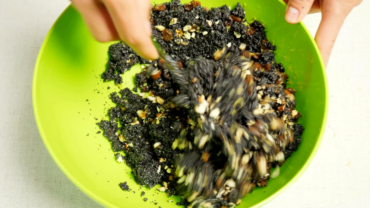 Preparation of the filling for a pie or cake. Top view