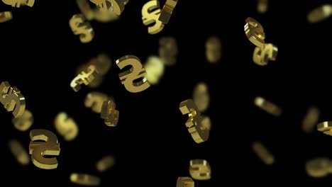 falling gold hryvnia signs on a transparent background with depth of field. 3d looped animation. prores 4444