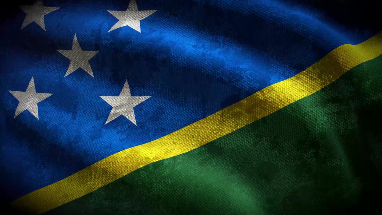 60fps grunge oscuro bandera de las islas salomón con textura de tela en mal estado ondeando, uhd 4k 3d animación de bucle sin costuras