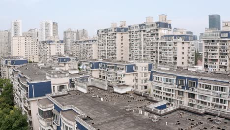 downtown residential city towers in shanghai city, aerial panoramic