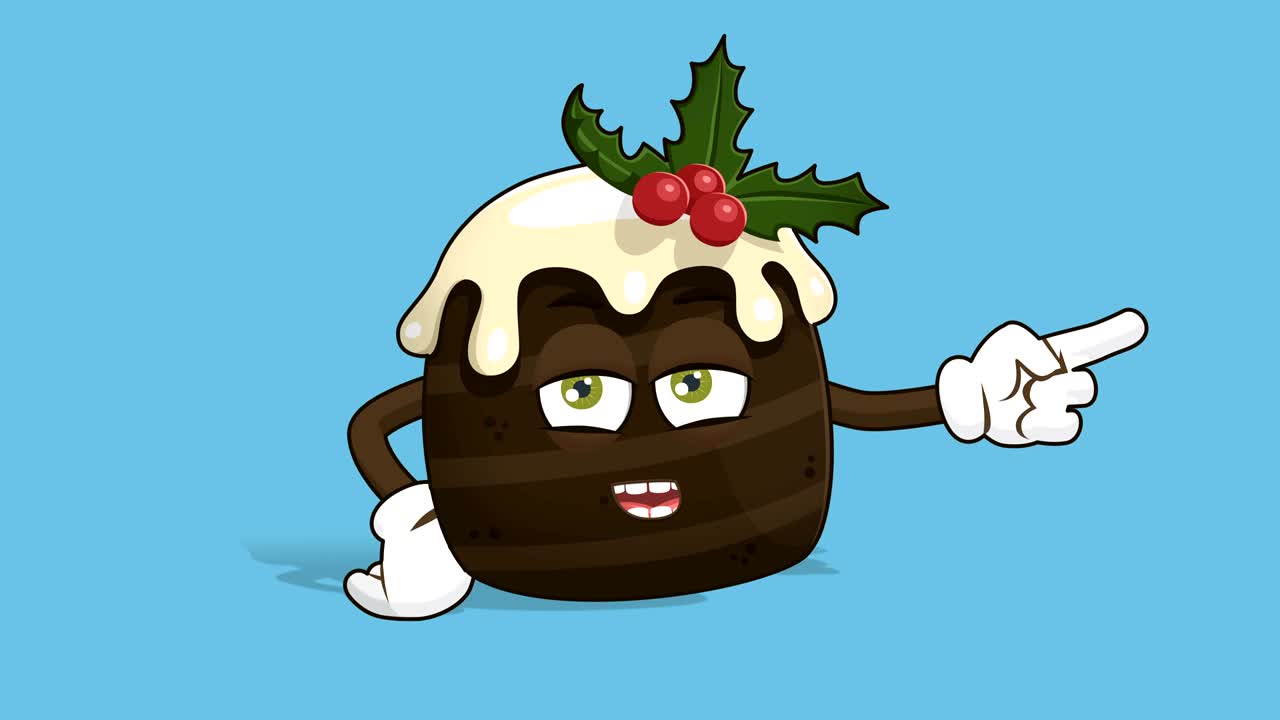 만화 크리스마스 케이크 오른쪽 포인터 불평 얼굴 애니메이션 알파 매트