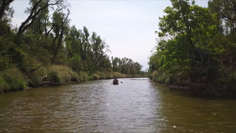 dolly in and out of a family paddling down a river in georgia