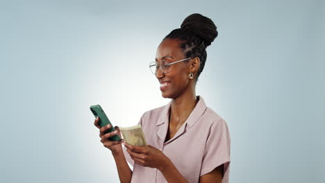 Teléfono,-Dinero-O-Mujer-Negra-Rica-Con-Dinero-En-Efectivo