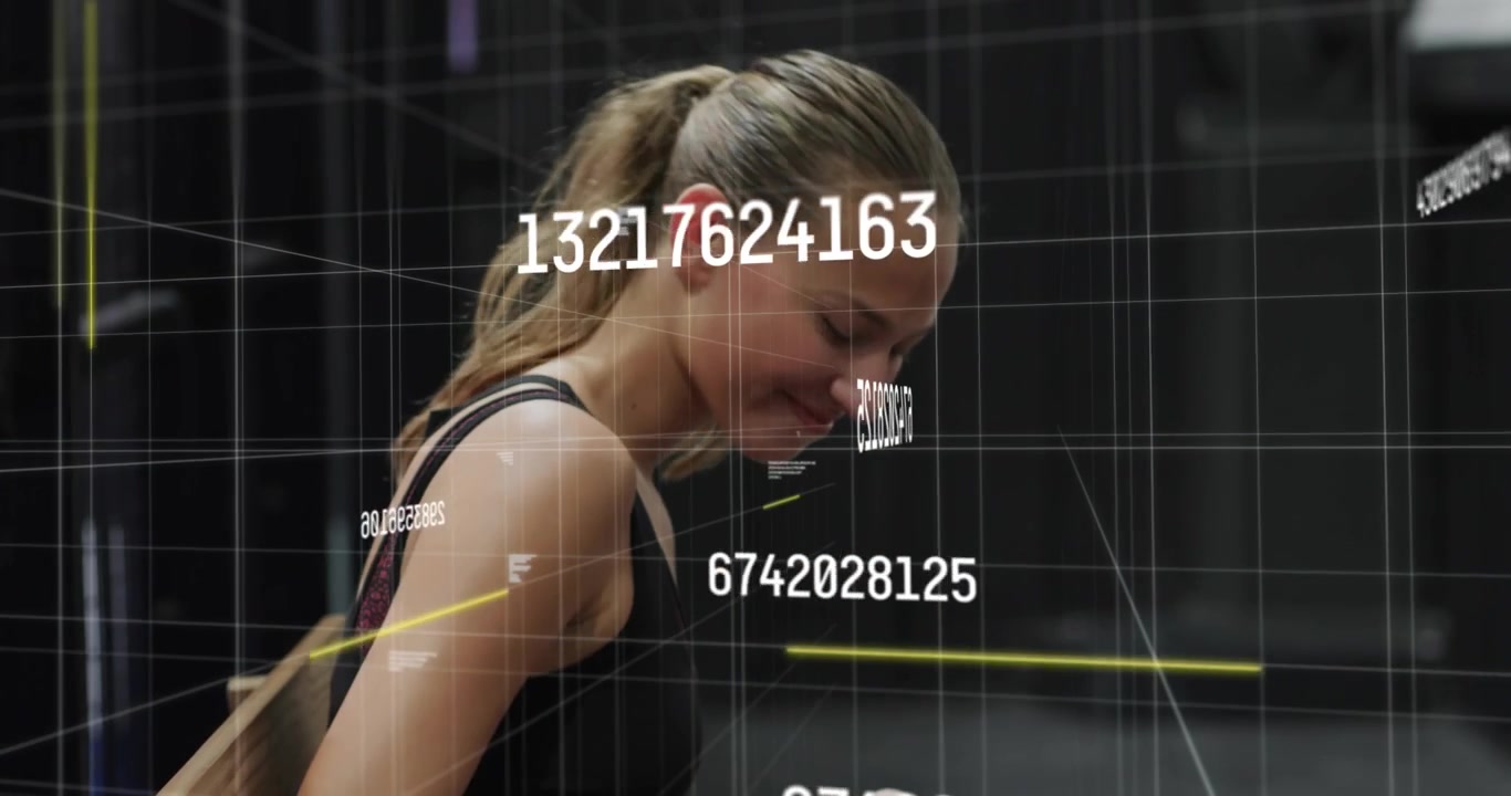 Trainer handing bottle, athlete twisting cap and drinking during training with data overlays