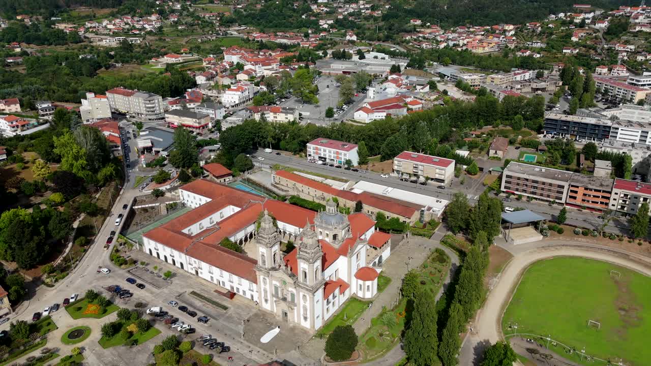 Aerial view of São Miguel de Refojos Monastery, Cabeceiras de Basto, Braga, Portugal
