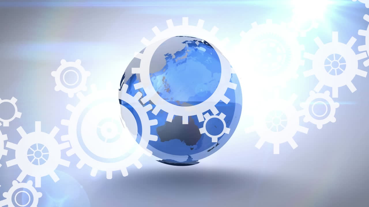 animación de engranajes sobre el globo terrestre