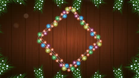 feliz tarjeta de navidad con luces colores bombillas y corona