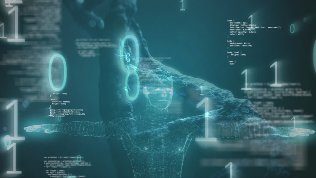 Animation of binary code and diverse data over dna chain on green background