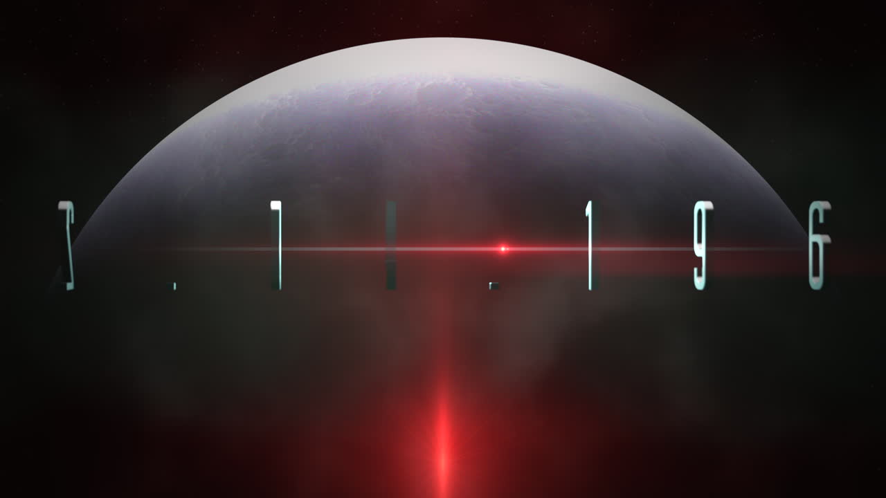 анимационный текст крупным планом с кинематографическим движением планета и неоновые огни звезд в галактике