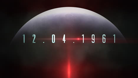 Animation closeup text with cinematic motion planet and neon lights of stars in galaxy