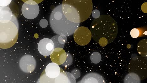 Animation-of-flashing-white-and-yellow-lights-on-black-background