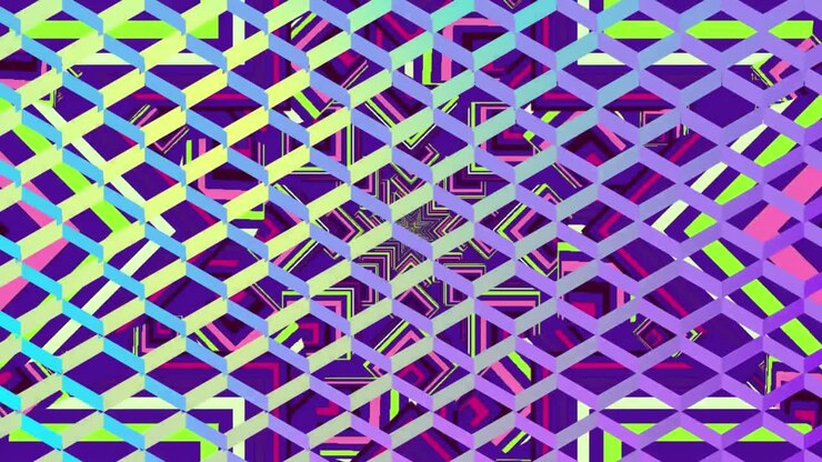 Kaleidoscope stars seen through reflective colourful mesh