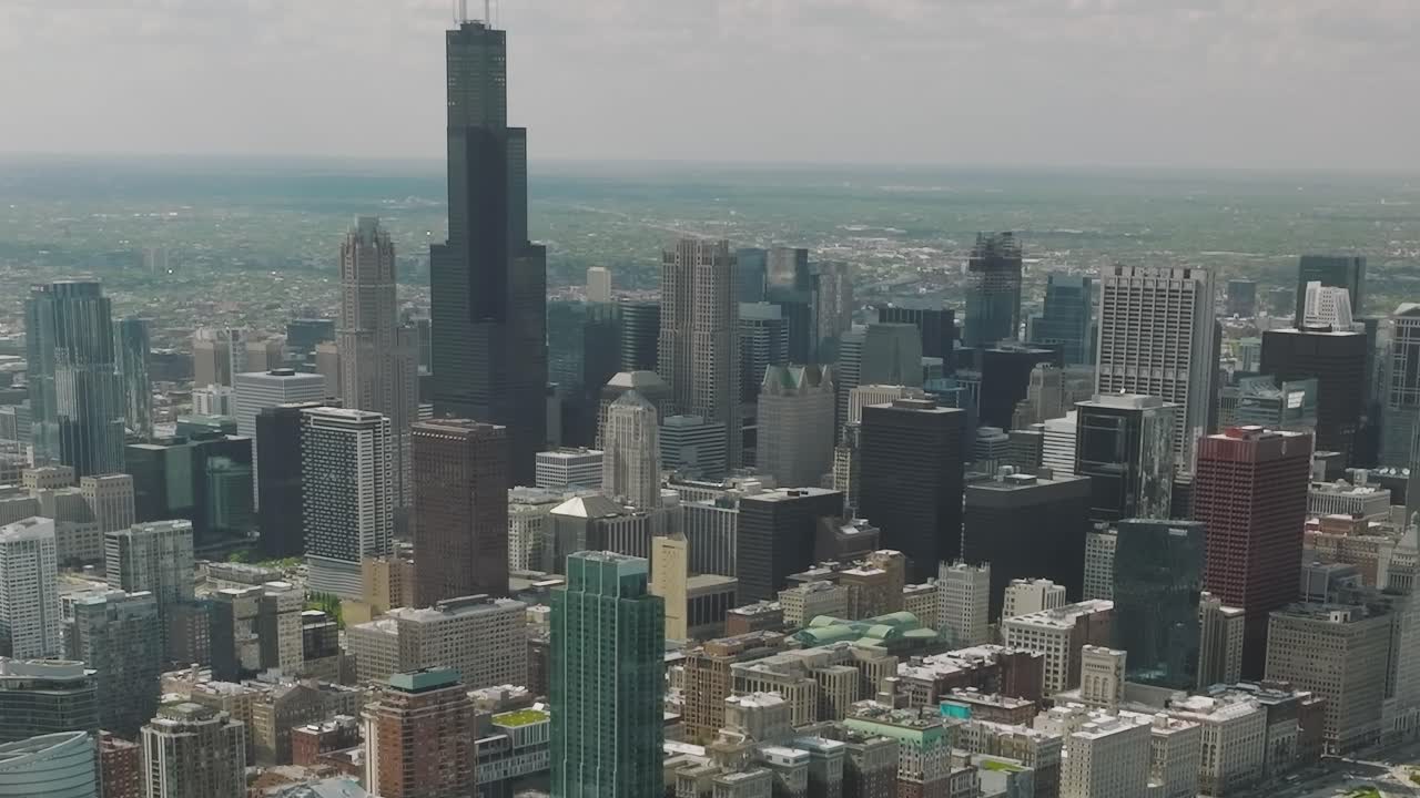 Chicago skyline view from above during daylight hours with buildings
