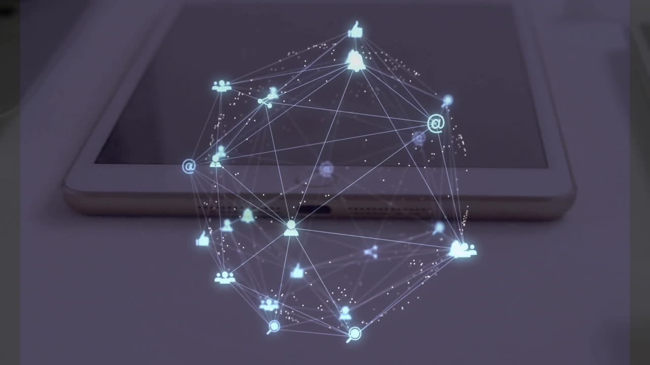 animación de la red de conexiones con iconos en la tableta