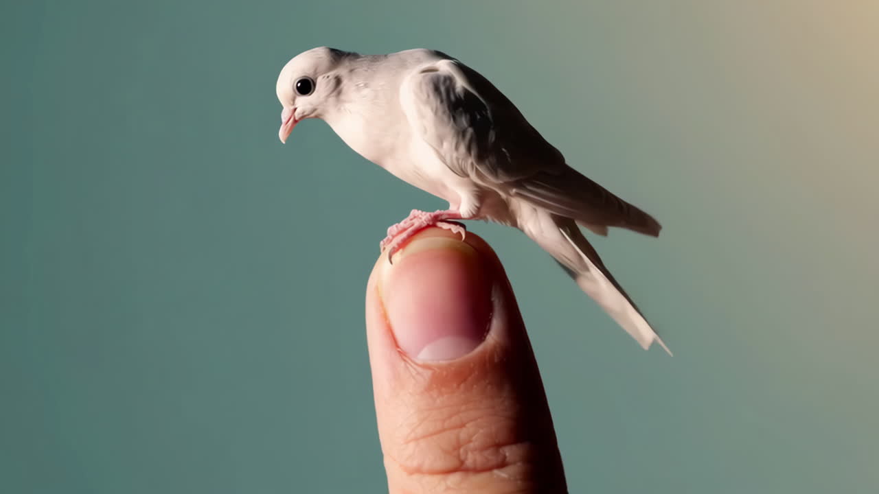 Small White Bird Perched on a Finger
