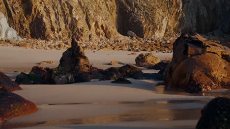 coastal rocks and beach at sunset