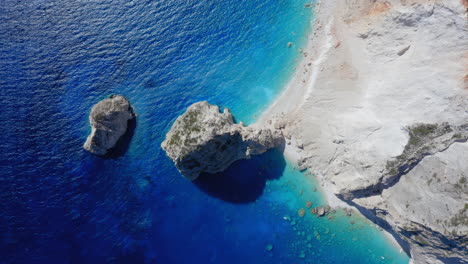 aerial: top down shot of myzithres rocky peaks in zakynthos island, greece