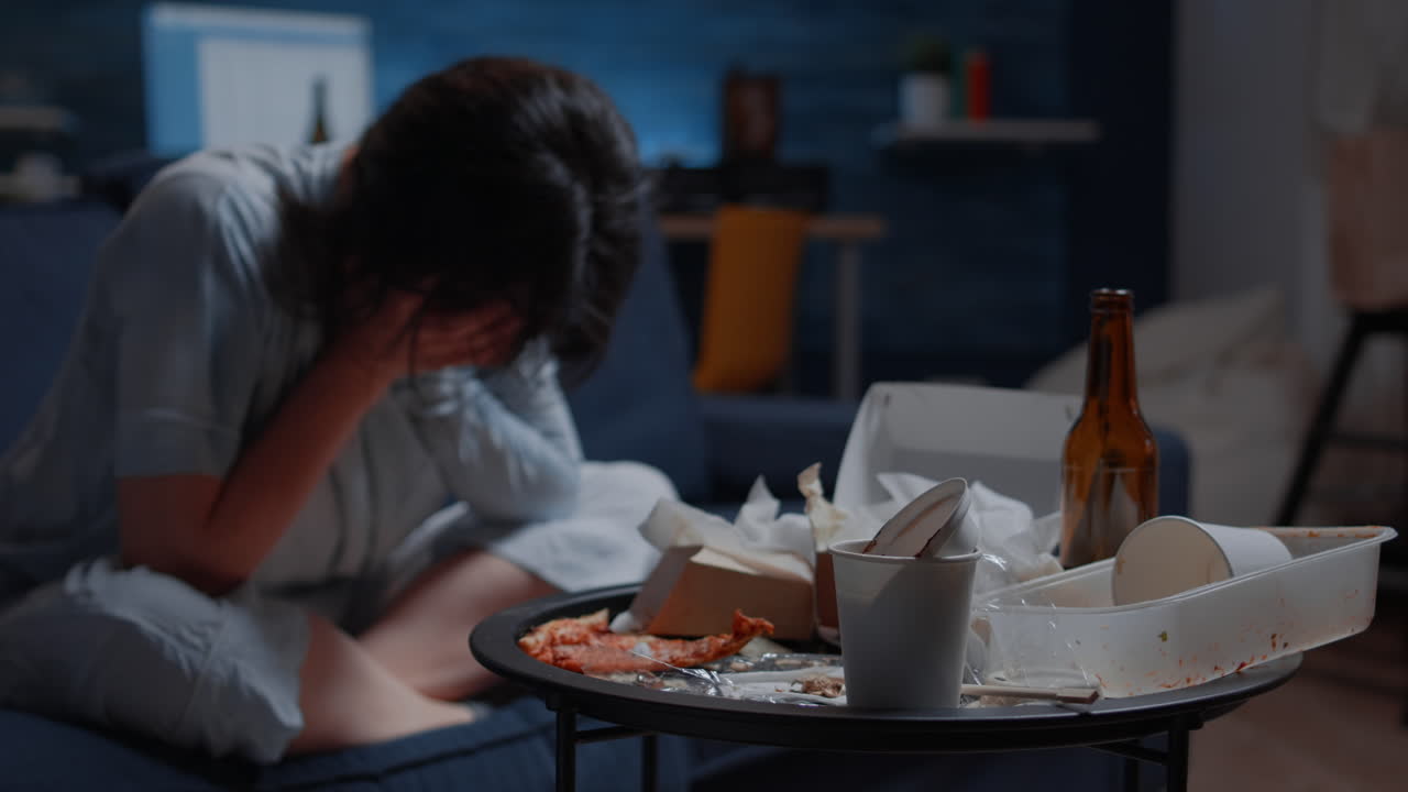 Frustrated stressed single woman with headache feeling vulnerable