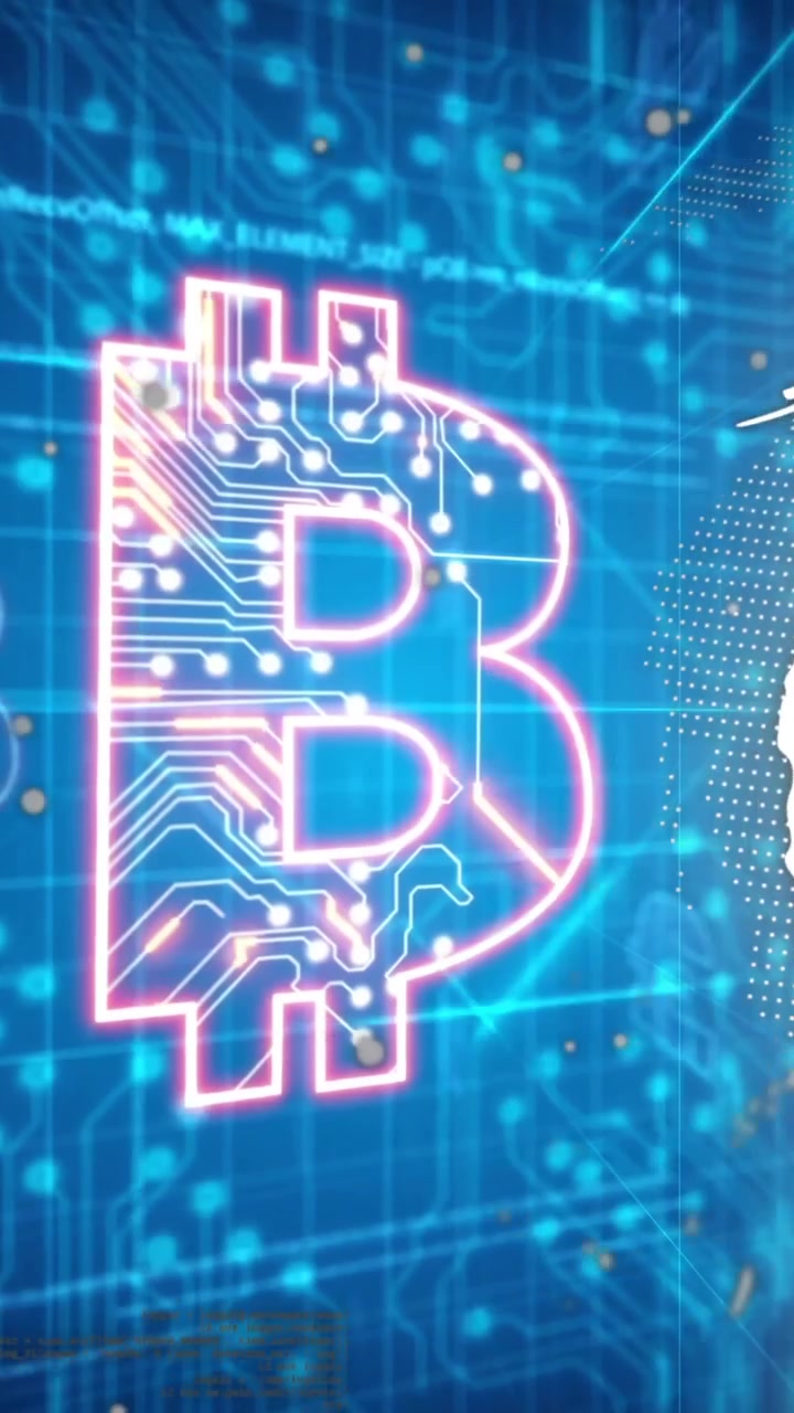 Animazione di icona Bitcoin, elaborazione dati su mappamondo