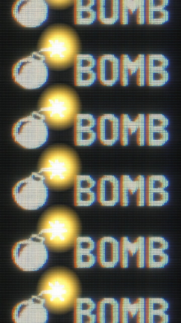 Retro Pixel Art Bomb Icons with Glowing Fuses on Digital Screen