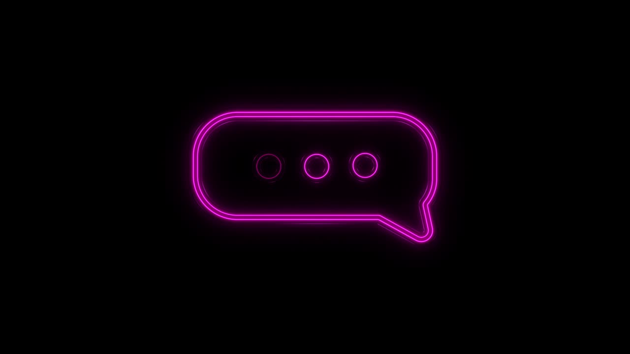 빛나는 네온 라인, 음성 거품, 검은 바탕에 고립된 채팅 아이콘, 메시지 아이콘, 커뮤니케이션 또는 글 채팅 기호.