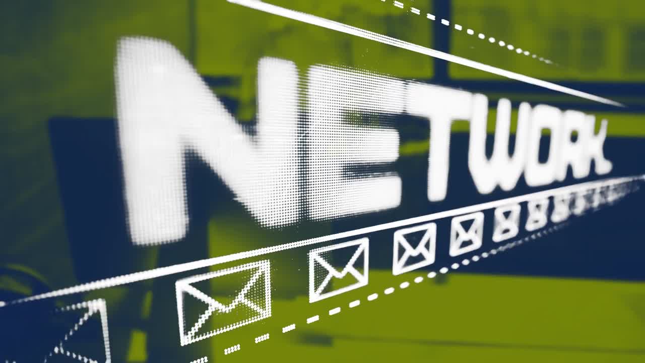 데이터 처리와 함께 네트워크 텍스트 및 봉투 아이콘의 애니메이션